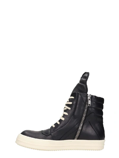 Shop Rick Owens Geobasket Sneakers In Black Leather