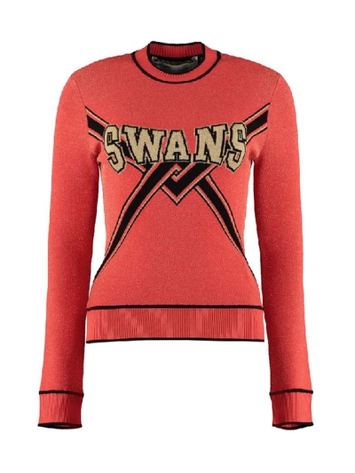 Shop Off-white Long-sleeved Crew-neck Sweater In Orange