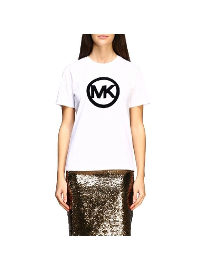 Shop Michael Michael Kors T-shirt  T-shirt With Flock Monogram In White