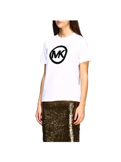 Shop Michael Michael Kors T-shirt  T-shirt With Flock Monogram In White