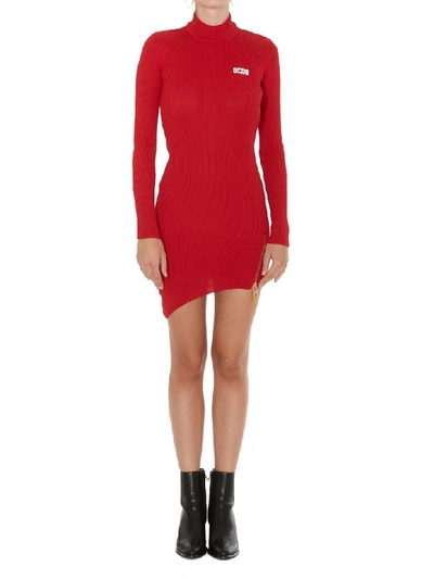 Shop Gcds Collar Asymmetrical Dress In Red