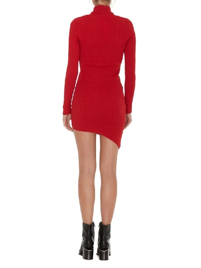 Shop Gcds Collar Asymmetrical Dress In Red