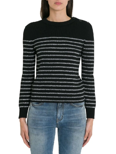 Shop Saint Laurent Silver Striped Sweater In Nero