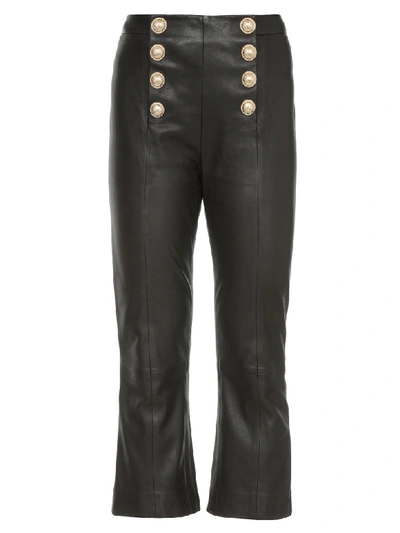 Shop Balmain Leather Sailor Trousers In Noir