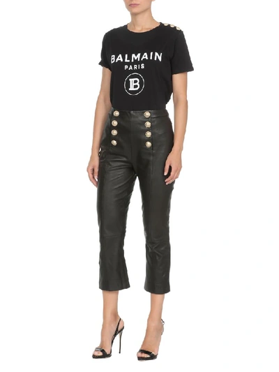 Shop Balmain Leather Sailor Trousers In Noir