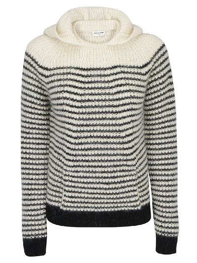 Shop Saint Laurent Hooded Sweater In Nature/noir