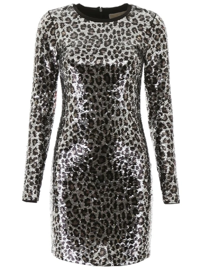 Shop Michael Michael Kors Animalier Sequins Mini Dress In Gunmetal (silver)