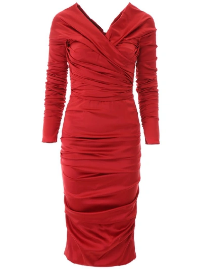 Shop Dolce & Gabbana Draped Midi Dress In Rosso Scuro (red)