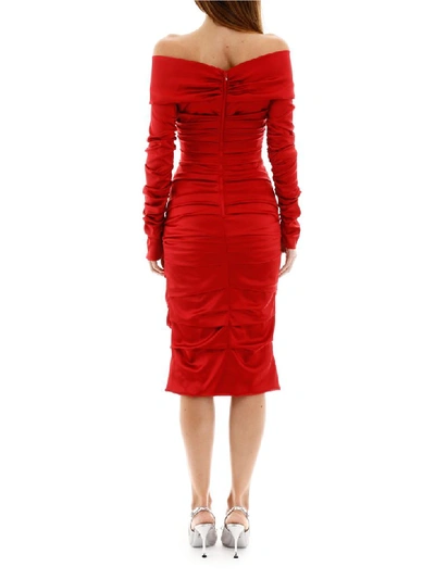 Shop Dolce & Gabbana Draped Midi Dress In Rosso Scuro (red)