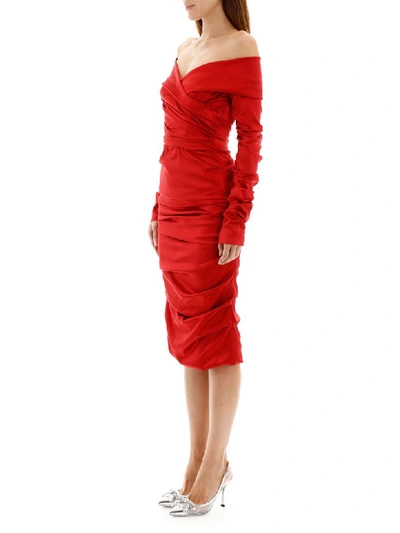 Shop Dolce & Gabbana Draped Midi Dress In Rosso Scuro (red)