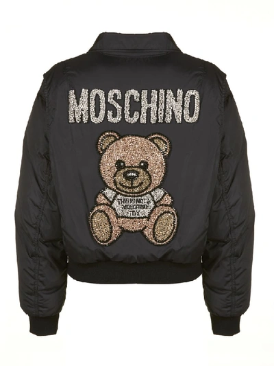 Shop Moschino Teddy Bear Bomber In Nero