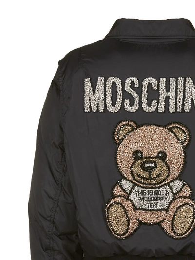 Shop Moschino Teddy Bear Bomber In Nero