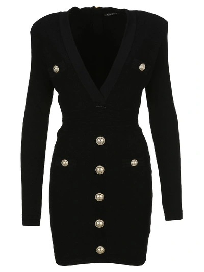 Shop Balmain Button Dress In Black