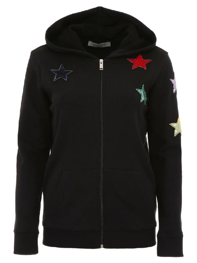 Shop Valentino Hoodie With Star Patches In Nero (black)