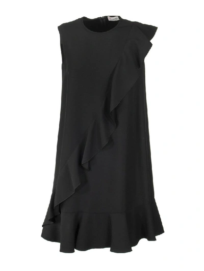 Shop Red Valentino Ruffle Detail Shift Sleeveless Dress In Black
