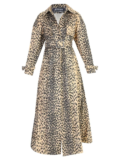 Shop Jacquemus Leopard Print Trench Coat In Beige
