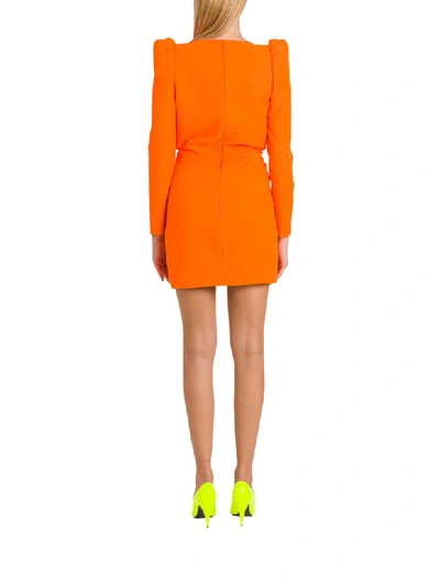 Shop Saint Laurent Plunging V-neck Fluo Mini Dress In Gabardine In Arancio