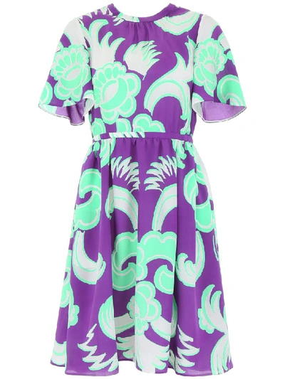 Shop Valentino Midi Silk Dress In Deep Lilac Tormalina Bianco (purple)