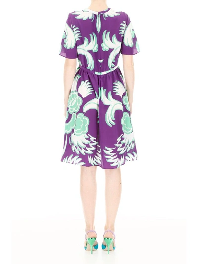 Shop Valentino Midi Silk Dress In Deep Lilac Tormalina Bianco (purple)