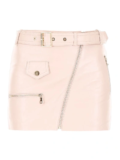 Shop Manokhi Leather Biker Skirt In Soft Pink (pink)