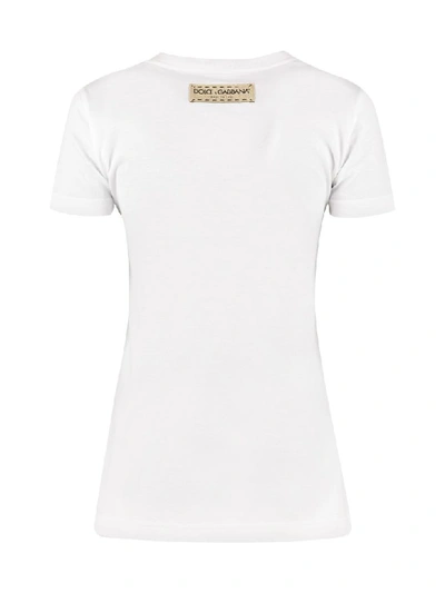 Shop Dolce & Gabbana Glitter Logo Cotton T-shirt In White