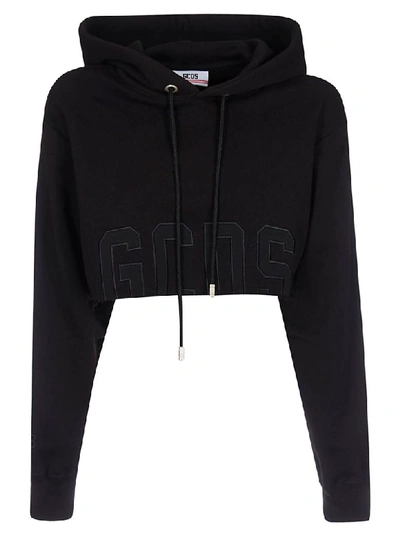 Shop Gcds Cropped Hooded Sweatshirt In Black