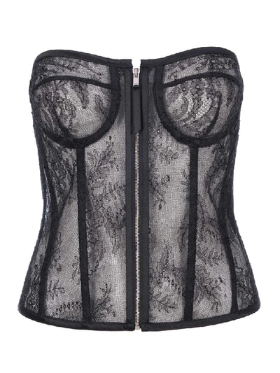 Shop Saint Laurent Lace Bustier Top In Black