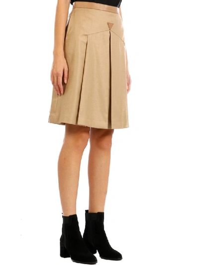Shop Burberry Flared Skirt In Wool And Silk In Beige