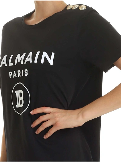 Shop Balmain Logo Print T-shirt In Nero/bianco