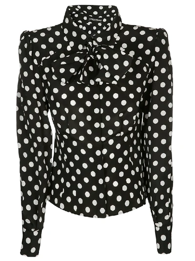 Shop Dolce & Gabbana Pussy Bow Shirt In Black White