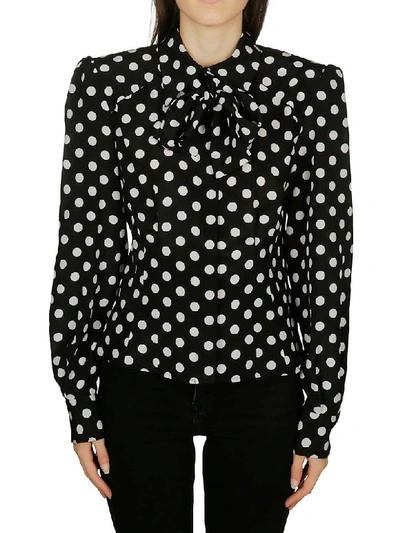 Shop Dolce & Gabbana Pussy Bow Shirt In Black White