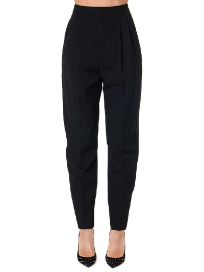 Shop Saint Laurent High Waisted Black Wool Trousers With Satin Stripes