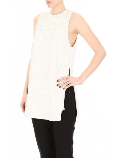 Shop Ganni Sequins Top In Egret (beige)