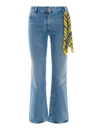 Shop Off-white Off White Bleach Wash Cropped Jeans In Blue Wash