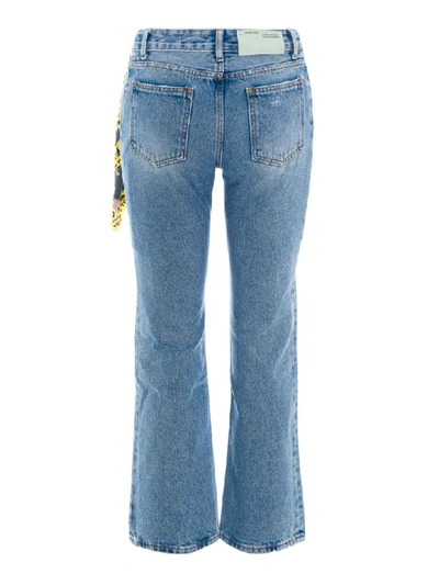 Shop Off-white Off White Bleach Wash Cropped Jeans In Blue Wash