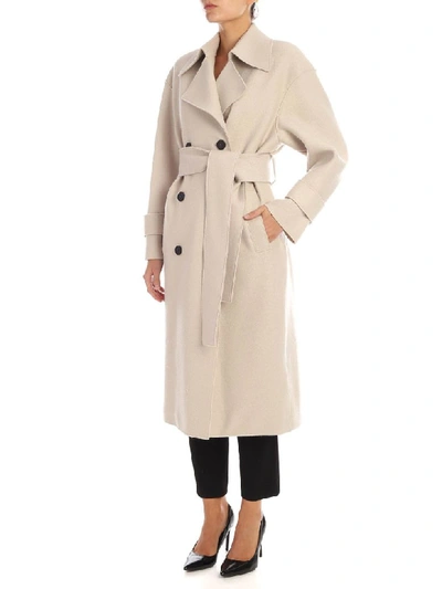 Shop Harris Wharf London - Double-breasted Coat With Fleece Lining In Crema