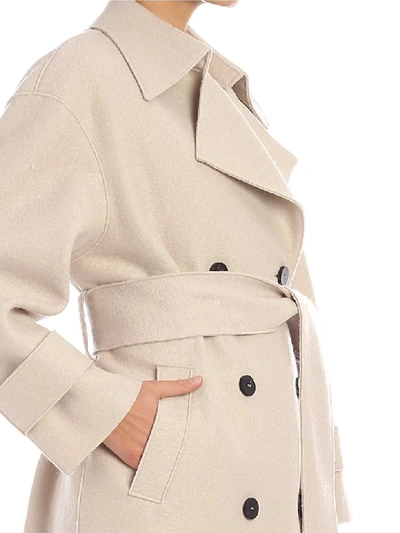 Shop Harris Wharf London - Double-breasted Coat With Fleece Lining In Crema