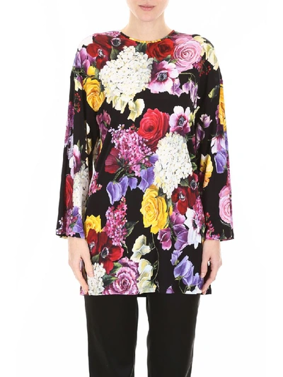 Shop Dolce & Gabbana Hortensia Print Top In Ortensie Fiori Fdo Nero (black)