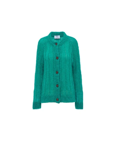 Shop Prada Wool Mohair Costa Cardigan In U Emerald