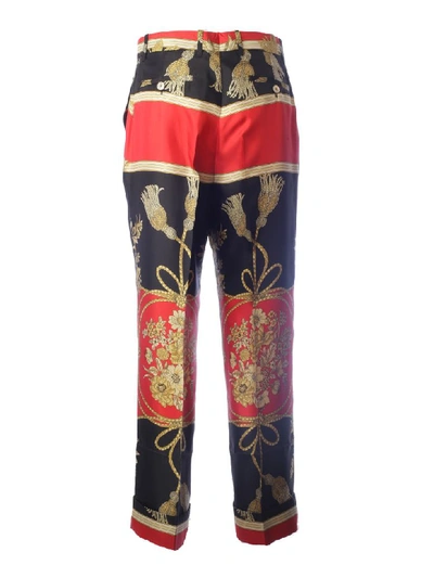 Shop Gucci Embellished Printed Trousers In Red Black