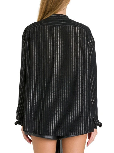 Shop Saint Laurent Overisized Shirt With Silver Stripes Motif In Nero
