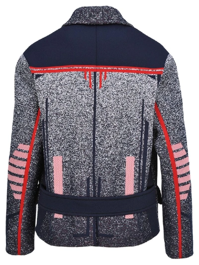 Shop Prada Technical Mouliné Jacquard Jacket In Blue + Red