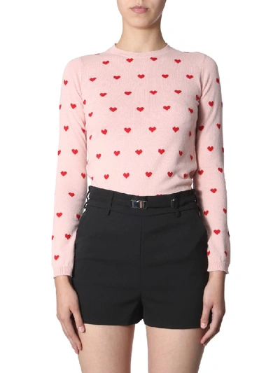 Shop Red Valentino Sweater With Hearts Inlays In Rosa