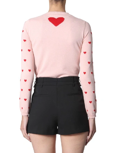 Shop Red Valentino Sweater With Hearts Inlays In Rosa