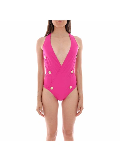Balmain Buttoned Swimsuit In Pink