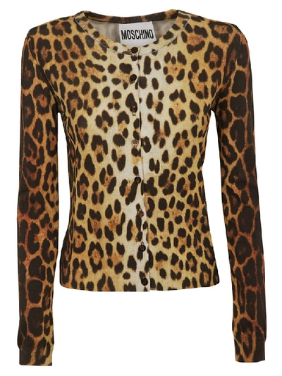 Shop Moschino Leopard Printed Cardigan In Multicolor
