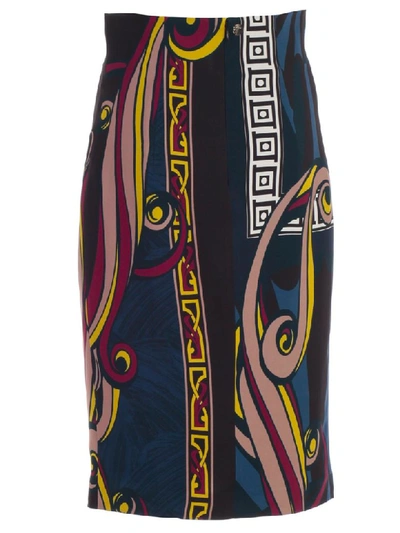 Shop Versace Skirt Pencil Comics Fantasy In Blu Scarlatto