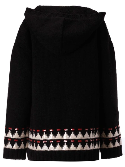 Shop Saint Laurent Hooded Knit Cardigan In Black/rouge