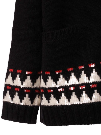 Shop Saint Laurent Hooded Knit Cardigan In Black/rouge