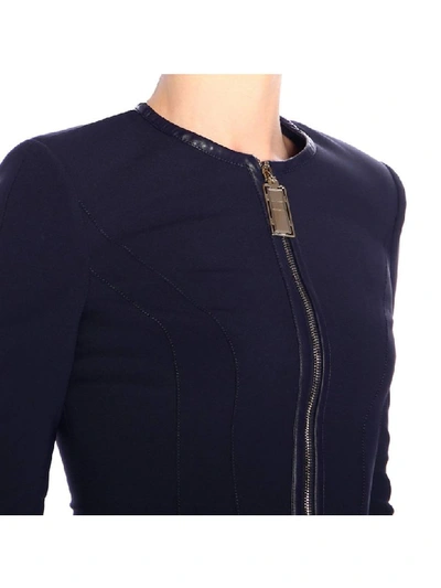 Shop Elisabetta Franchi Celyn B. Elisabetta Franchi Suit Elisabetta Franchi Crew-neck Jacket In Bi-elastic Fabric With Zip In Blue
